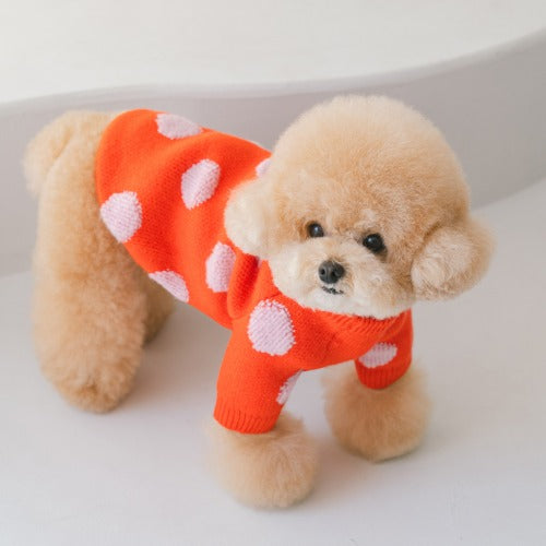 Polka Dot Jacquard Knit Dog Sweater – Cozy Pet Pullover for Small Dogs | Chihuahua, Pomeranian & Maltese