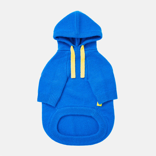 Blue Knitted Dog Hoodie Sweater – Cozy Winter Pet Clothes for Small Dogs & Puppies