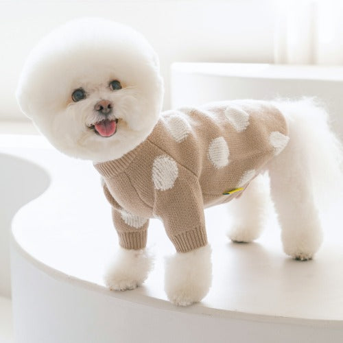 Polka Dot Jacquard Knit Dog Sweater – Cozy Pet Pullover for Small Dogs | Chihuahua, Pomeranian & Maltese
