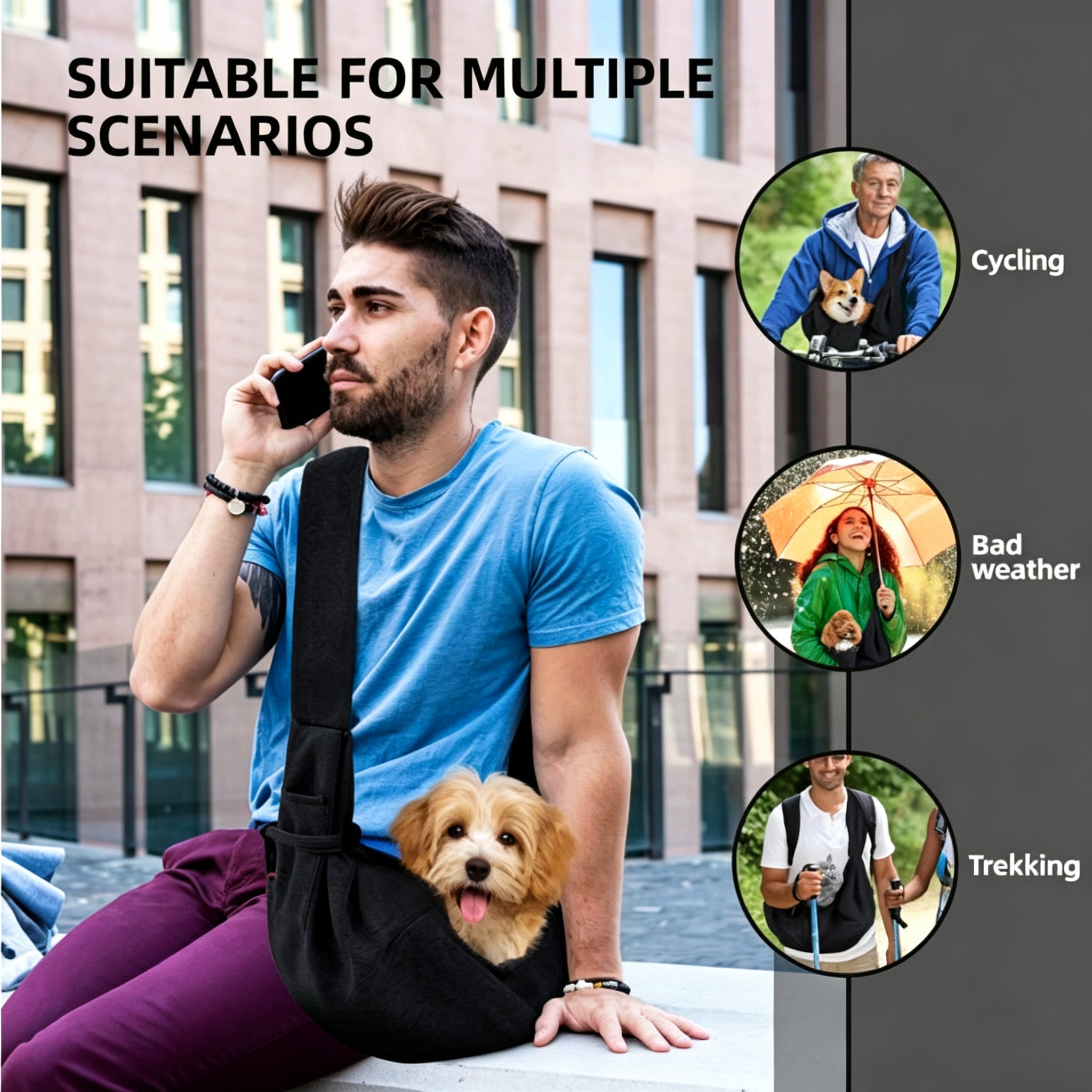 Pet Sling Carrier Bag – Hands-Free Dog & Cat Shoulder Bag for Small Medium Pets